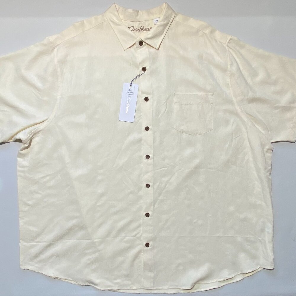 NEW- Size 4XB Big Mens R&Y Caribbean Short Sleeve Button Down Shirt Modal Beige